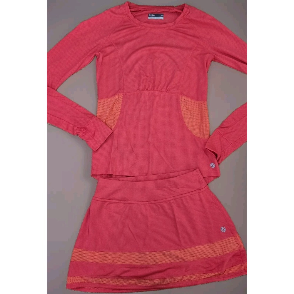 Lija Golf Tennis Skort Longsleeve Top Women's‎ Outfit Set Size XS Red Orange